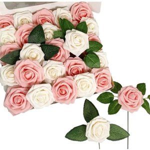25 Count | Blush Pink & Champagne Artificial Flowers Wedding Bouquet Centerpiece